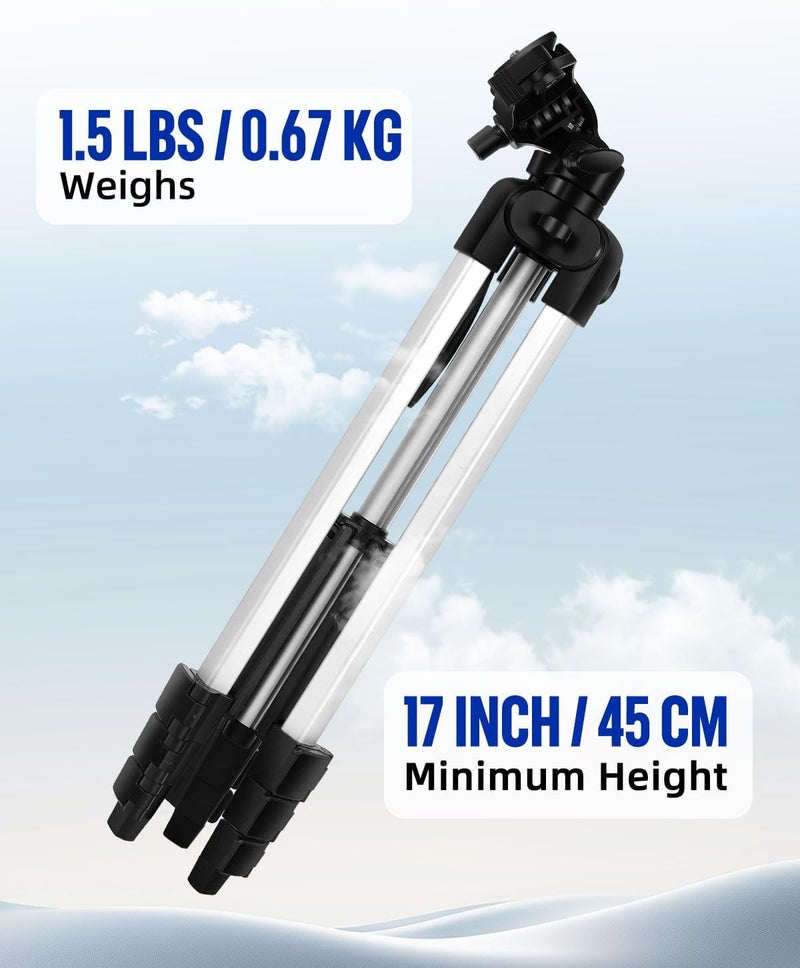 VulcanForge 16.5"-55" Aluminum Tripod for Laser Level, 1.2lb Lightweight, 3D Pan Tilt with Bubble Level, Quick Release Plate, Silver. - Image 3